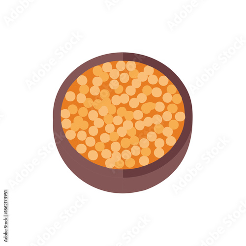 Bowl filled with orange caviar or small orange pearls flat design vector art