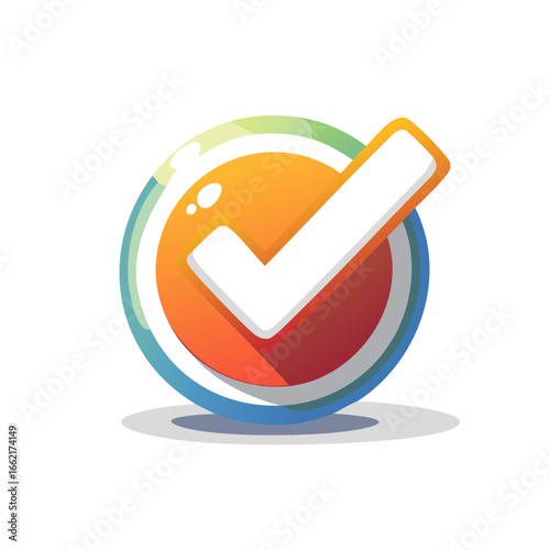 Colorful Check Mark Icon Modern Design Circle Shape with Gradients and Glossy Effect