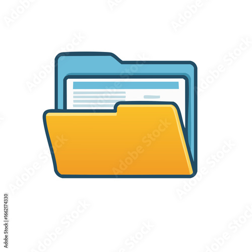 Organized Digital Documents Blue and Yellow Folder Vector Illustration