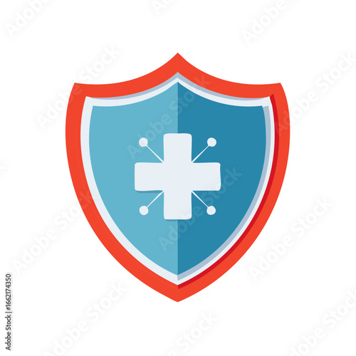 Red Shield with Medical Cross Symbol for Health Protection and Safety