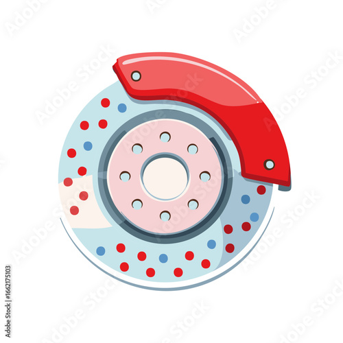 Stylish Car Brake Disc with Red Caliper Illustration of Automotive Braking System