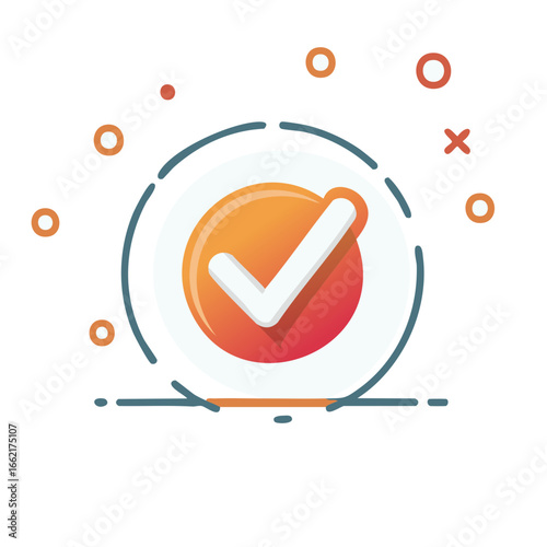 Modern Check Mark Icon Illustration with Orange Circle and Gradient, Validation Graphic