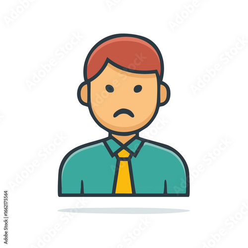 Flat Illustration of a Man Expressing Sadness and Disappointment, Represented by a Businessperson With a Downcast Face