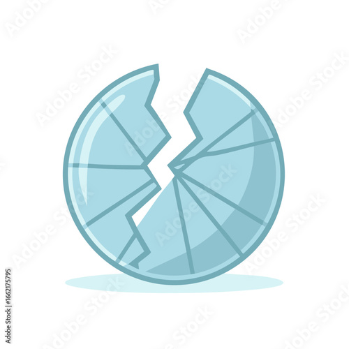 Shattered Round Glass Cartoon Style: Cracked Circular Window or Decorative Element