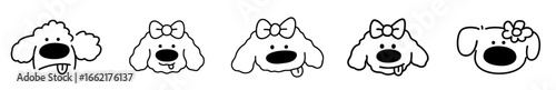 Cute Cartoon Dog Faces with Bows – Poodle, Cocker Spaniel, Maltese, Bichon Frise, Terrier, Happy and Funny Expressions