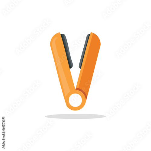 Open orange hair straightener with black plates for styling and personal care, isolated vector illustration