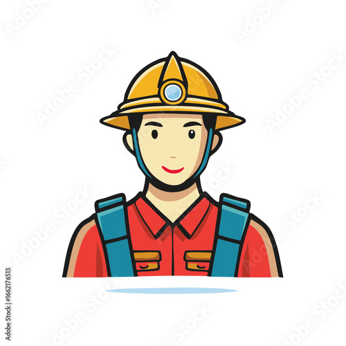 Cartoon Rescue Worker Wearing Helmet and Harness Illustration