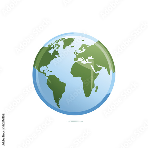 Cartoon earth globe showing the continents of the world with green land masses and blue oceans in a vector illustration