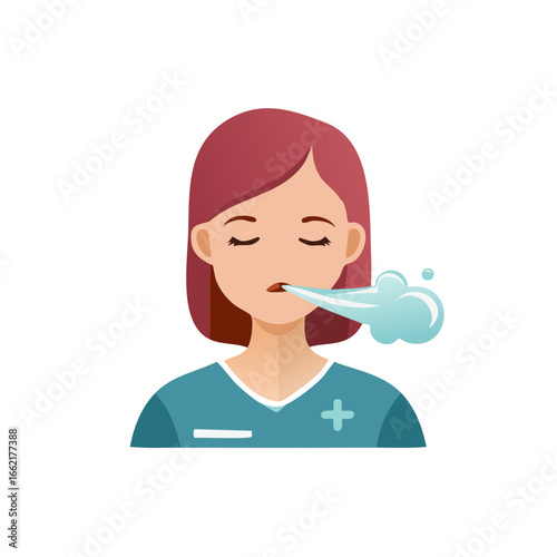 Medical professional exhaling air, breathing exercise or pulmonary function concept