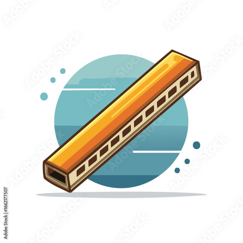 Cartoon illustration of diatonic harmonica, wind musical instrument, isolated on abstract background, sound of music, oral instrument