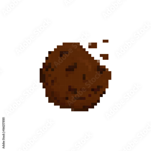 This mosaic pixel art cookie icon features a round shape with visible crumbs and a classic retro style.