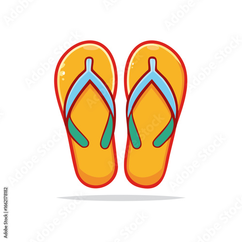 Brightly colored summer flip flops beachwear illustration of tropical footwear flat design
