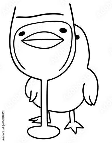 duck seen through a wine glass, surreal internet meme, distorted animal perspective used as humorous reaction image in social media, quirky and absurd character for online culture