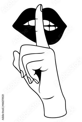 Lips and finger in shushing gesture, erotic symbol of silence and secrecy, sensual intimate sign of forbidden love, secret affair and hidden desire, seductive of unspoken passion and double life