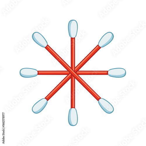 Stylized red and white cotton swabs arranged in a radial pattern on white background