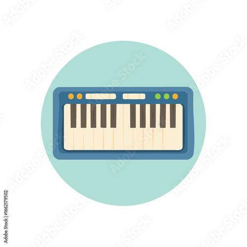 Synth Keyboard Keys and Buttons in Blue Case on Teal Background