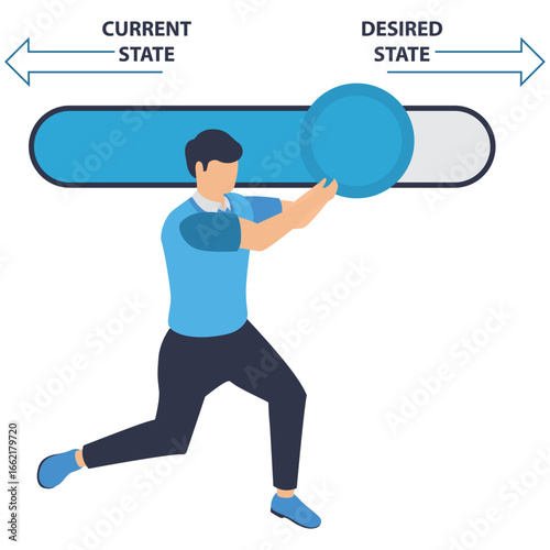 Strategic planning analysis concept vector illustration with business analysts pull gap between current and desired state stock illustration