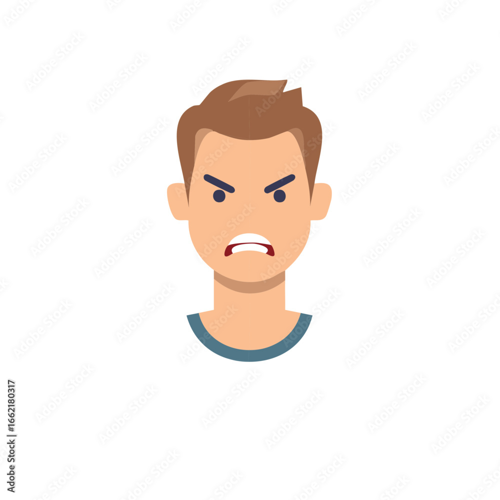 Cartoon Male Face Angry, Fury, Anger, Gritting Teeth. Facial Expressions, Annoyance, Frustration, Displeased Cartoon Male Face Angry, Fury, Anger, Gritting Teeth. Facial Expressions, Annoyance, Frustration, Displeased