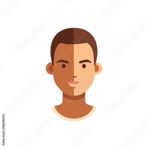 Illustration of Person's Face with Brown Hair and Two Tone Skin Coloration