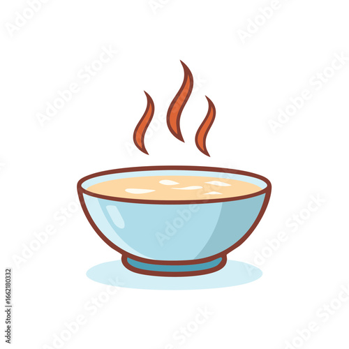 Cartoon Style Illustration of Steaming Hot Soup in Bowl for Food Concepts
