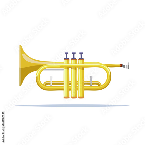 Illustrative golden trumpet with valves for musical performance and entertainment