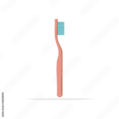 Peach-colored toothbrush, blue bristles; dental care, oral hygiene icon