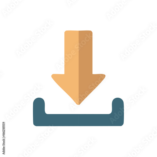 Digital download icon with pointing arrow for data storage, cloud computing and file sharing