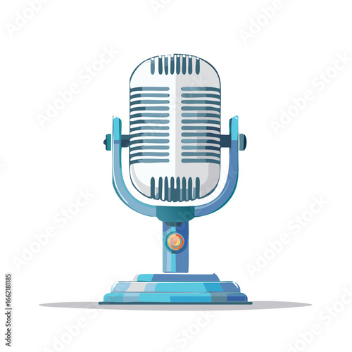 Retro Microphone Vector Illustration Silver Blue Recording Equipment Vocal Booth Broadcast