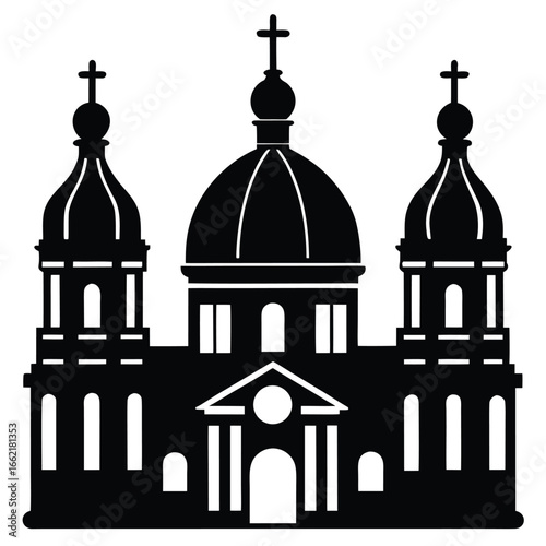 Black silhouette of a grand church building cathedral