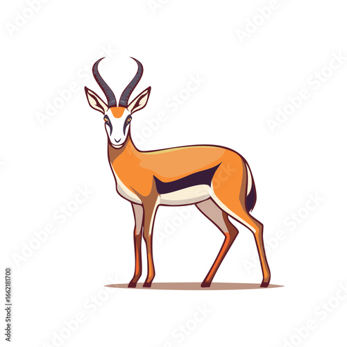 Stylized Illustration of a Springbok Antelope Standing Calmly on White Background