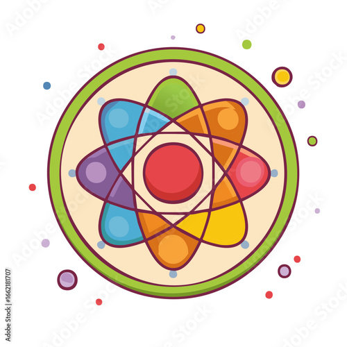 Atomic Nucleus Structure with Colorful Electrons Science Physics Concept