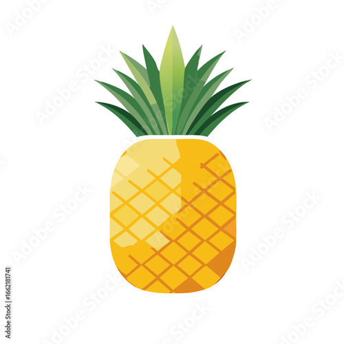 Stylized pineapple with geometric shapes, vibrant colors, summer tropical fruit, fresh and juicy with spiky green leaves