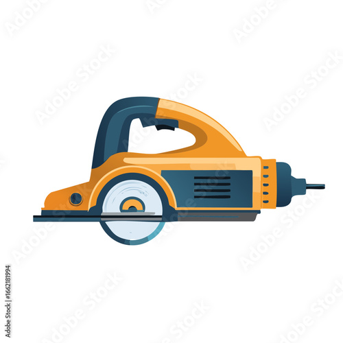 Yellow and Blue Corded Circular Saw Tool Illustration for Cutting Wood and Construction