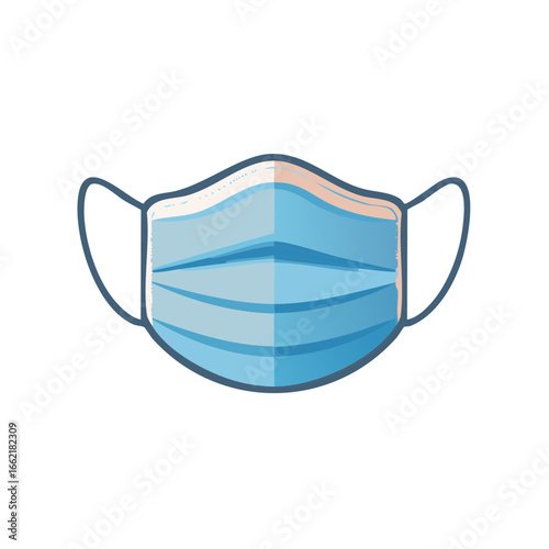 Isolated light blue medical face mask displaying personal protection from viruses and pollution against a white backdrop during a pandemic