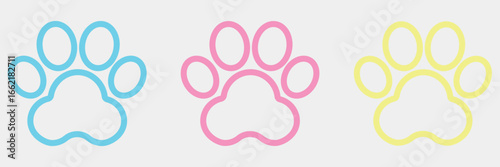 Paw icon collection.paw print sign and symbol. dog or cat paw. A paw print with a white background showing animal footprint and claw marks.