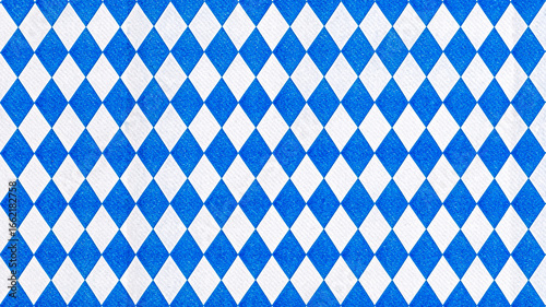 Traditional Oktoberfest Bavarian flag pattern with blue and white diamond design festive background for beer festival celebration in Germany