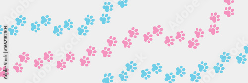 Paw vector foot trail print of cat. Dog, puppy silhouette animal diagonal tracks for t-shirts, backgrounds, patterns, websites, showcases design, greeting cards, animal child prints