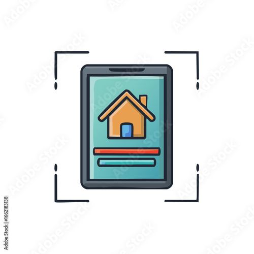 Mobile App Interface Displaying a Home Graphic for Real Estate Property Listings Services