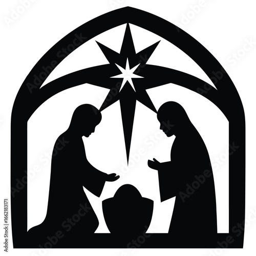 Nativity scene with star and figures christmas holy family