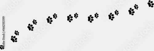 Paw vector foot trail print of cat. Dog, puppy silhouette animal diagonal tracks for t-shirts, backgrounds, patterns, websites, showcases design, greeting cards, animal child prints