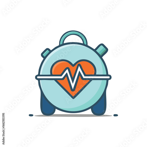 Emergency Defibrillator with Heart Beat Vector Symbol for Healthcare
