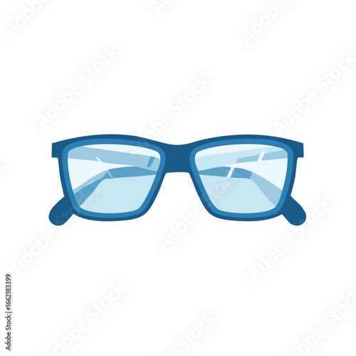 Blue framed glasses with clear lenses on a white backdrop for eye protection and vision correction