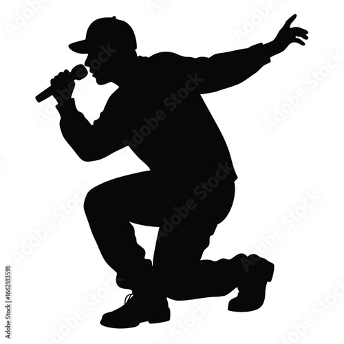 Rapper performing with microphone silhouette music