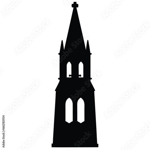 Tall church steeple with arched windows gothic architecture