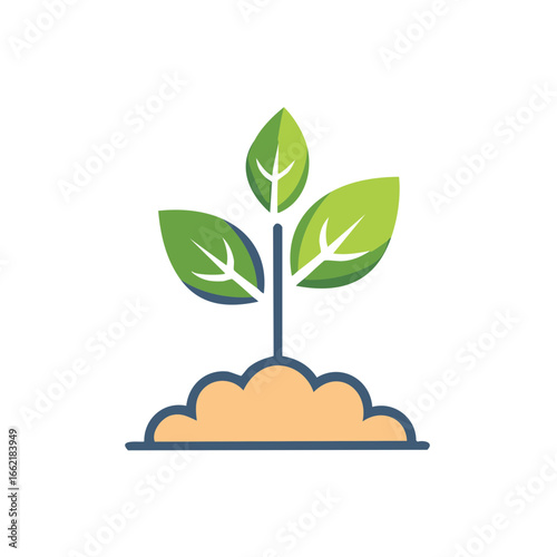 Green Plant Sapling Sprout Seedling Growing from Soil Graphic Illustration Isolated