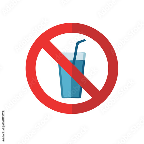 No Drink Sign with Glass and Straw in a Red Prohibited Circle