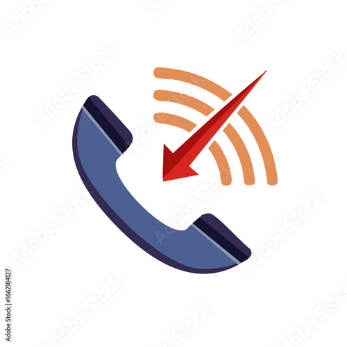 Declined call icon with handset, sound waves, and red arrow pointing downwards to indicate a blocked call or disconnection