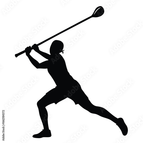 Athlete swinging lacrosse stick sport action