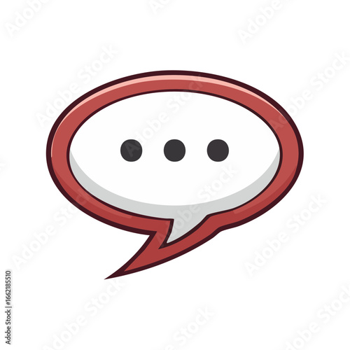 A chat bubble icon with a red border and three dots, perfect for indicating dialogue or conversation