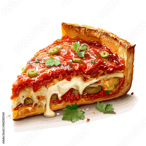Chicago Deep Dish Pizza Slice with Tomato Sauce and Cheese